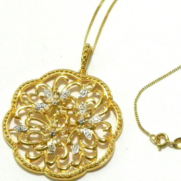 Sterling Silver Filigree Medallion Pendant Necklace 925 Italy Necklace 22" - Picture 1 of 8